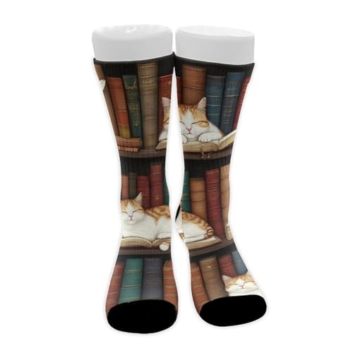 UTRSIFB Boy's Leisure Sports Socks, All Season Stockings, Soft Fashion Breathable Dress Decor Boots Socks Cat Book Lovers Gifts