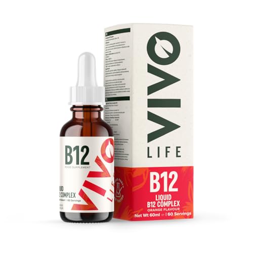 Vivo Life Vitamin B12 Complex High Potency Health Supplement Orange Flavour Liquid Drops 60ml 60 Servings