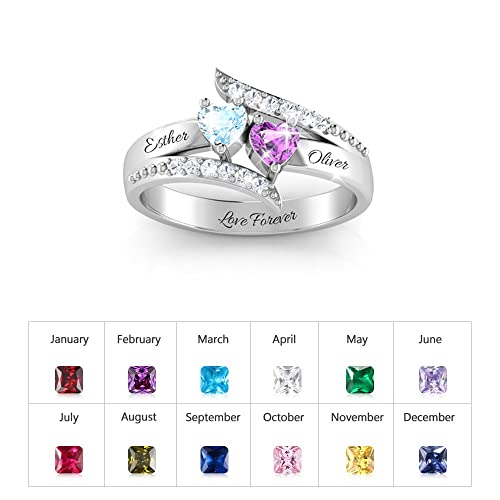 Wendy Made Personalized Love Heart Promise Rings For Her Sterling Silver Couples Engagement Name Ring For Women Mothers Ring With 5A Cubic Zirconia Birthstones Jewelry For Women (Silver, 7) #TOP3