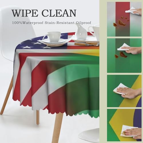 Nappe ronde drapeaux USA Brésil 150 cm en polyester imperméable