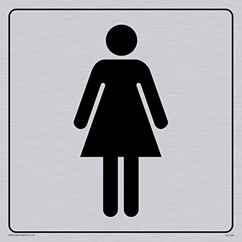 Viking signos dv1028-s15-sv hembra para inodoro símbolos – placa para puerta del baño, positivo texto negro con borde plateado de vinilo, adhesivo, 150 mm x 150 mm W