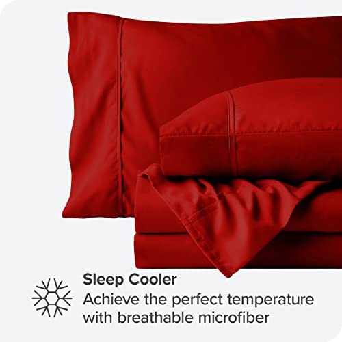 Bare Home Twin Xl Sheet Set - College Dorm Size - Luxury 1800 Ultra-Soft Microfiber Twin Extra Long Bed Sheets - Deep Pockets - Easy Fit - Extra Soft - 3 Piece Set - Bed Sheets (Twin Xl, Red) #TOP4