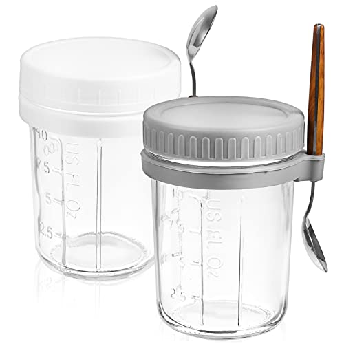 Mobestech 2Piezas Frascos de Avena Cucharas para Avena Perfectos para Llevar y Almacenar Yogur Ensaladas
