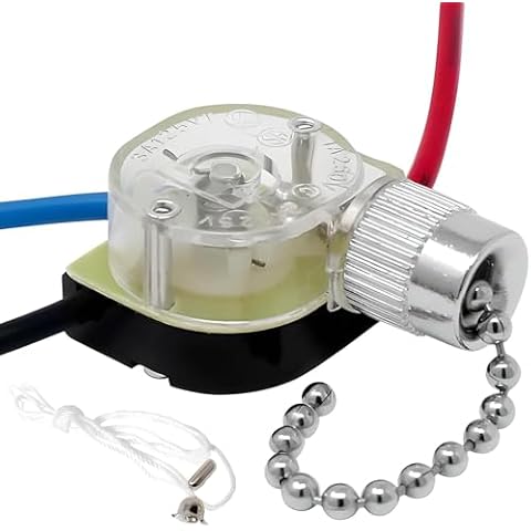 CeilingFanSwitch Zing Ear ZE-110 Ceiling Fan Light Switch 3 Way 3-Wire Replacement Pull Chain Switch (Nickel) Cover