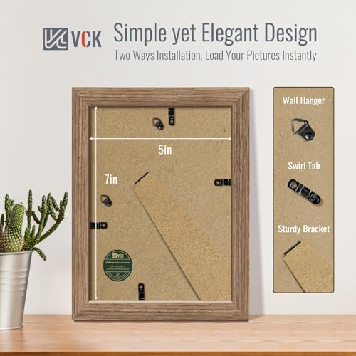 Image of VCK 5x7 Picture Frame 5 Pack, Walnut Wood, 4x6 Mat, Glass, for Portrait