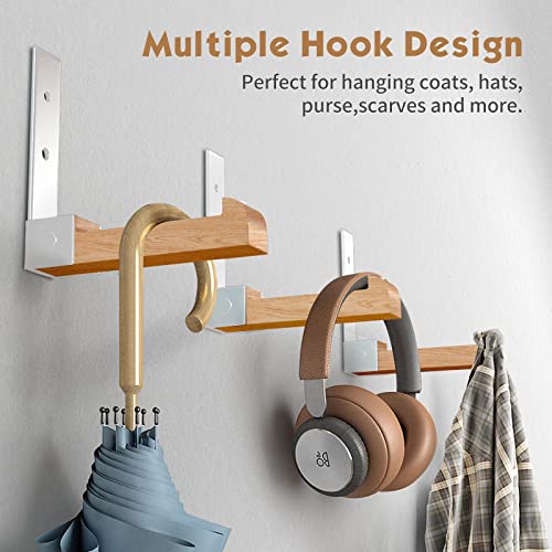 Folding Coat Hooks 5 Pcs Wooden Wall Hooks For Hanging Coat Heavy Duty Aluminum Alloy Adhesive Foldable Headphone Holder Coat Hooks Wall Mounted With 10 Screws For Hat, Towel, Bag (White) #TOP1