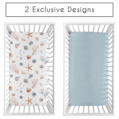 Image of Sweet Jojo Designs 2-Piece Baby Crib Sheets Set (Ocean Seashells) for Boys or Girls, Infant Nursery, Toddler Room - Standard Size (Gender Neutral, Nautical, Beach Theme, Starfish, Watercolor, Coastal)