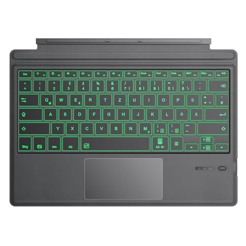 TiMOVO Tastatur Kompatibel mit Microsoft Surface Pro 7 Plus/Pro 7/Pro 6/Pro 4/Pro 3/Pro 2017, Kabellose Bluetooth Tastatur mit 7 Farbiger LED Hintergrundbeleuchtung, QWERTZ, Deutsches Layout, Grau