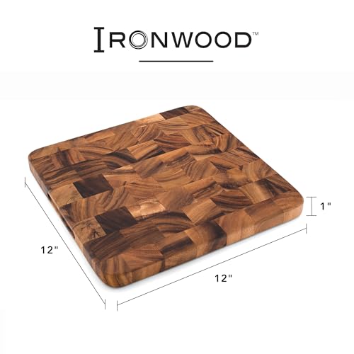 Image of Ironwood Oslo End Grain Square Utility Cutting Board, 12 Inch Square Acacia Wood Cutting Board