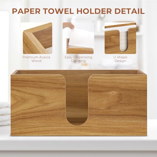 Acacia Wood Paper Towel Dispenser Countertop, Paper Towel Holder for Bathroom Kitchen Napkin Holder Folded Paper Towel Dispenser Fits Multifold, C-Fold, Z-Fold, Trifold - Home Kitchen Bathroom
