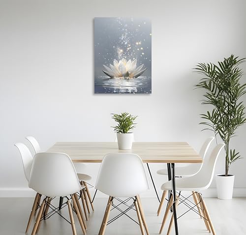 OWNANRTHM Zen Canvas Wall Art Lotus Flower Wall Art Lotus Flower in Water Painting Lotus Zen Prints for Yoga Spa Meditation Spiritual Room Wall Decor Framed 16X20 inch by OWNANRTHM - Used condition - Image 3