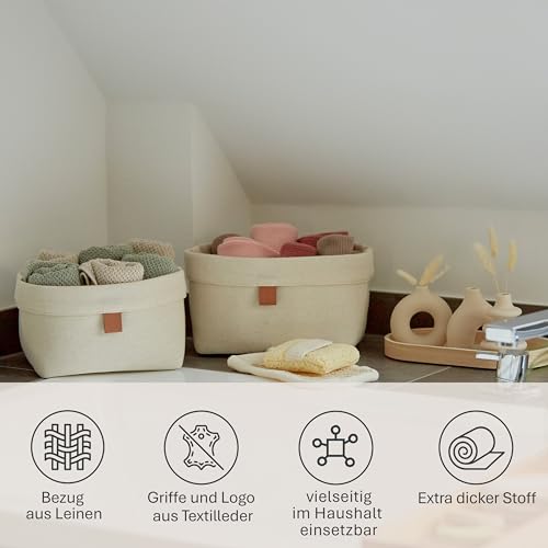 LOVE IT STORE IT Aufbewahrungskorb Set 2-teilig - Stoff-Körbchen für Badezimmer Deko und Babyzimmer - Beige - 2er Set, 2 Größen