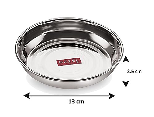 Image of HAZEL Small Steel Plates for Snacks | Stainless Steel Plates Set | Breakfast Plates, 300 ML, Set of 3