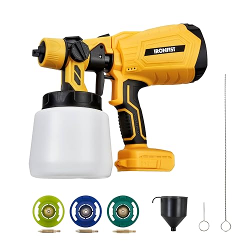 IRONFIST Cordless Paint Sprayer, for DEWALT 20V Battery Brushless HVLP Electric Paint Gun with 1000ML Container, 3 Patterns, 4 Size Nozzles (Battery NOT Included) Yellow