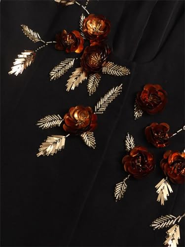 Womens Deep U Neck Sequins Floral Blazer Long Sleeve Buttons Party Suit Jacket Outerwear3