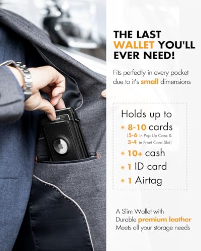 iwantit Front Pocket Wallet for Men: Slim with Detachable Money Clip Airtag Holder ID Window - RFID Blocking for Cards Cash Safe - Pop Up Bifold Wallet for Father, Husband, Friends (Black)3