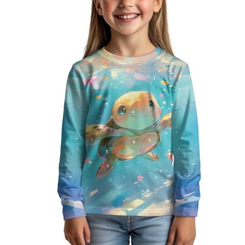 Image of Girls Cartoon Print Long Sleeve Graphic Tee Casual Crew Neck T-Shirts for 3-16 Years Little Girls