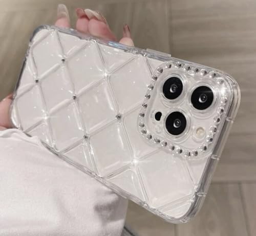 アイフォン15用ケース シルバーストーン キルティングケース 凸凹 大人 きらきら 可愛い スマホケース カバー ソフト キルティングデザイン レディース 女性 かわいい カワイイ シルバー アイホンケース アイフォンケース お洒落 キルティング (クリア 透明, 15用)