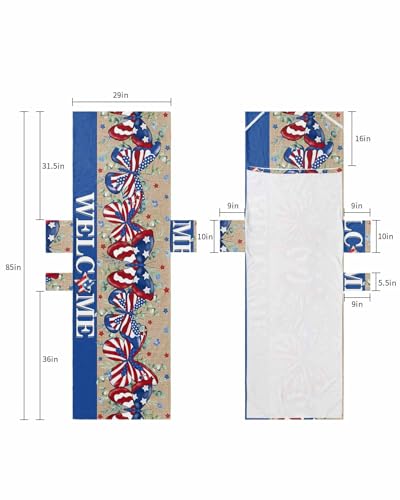 4th of July Butterfly Beach Lounge Chair Towel Cover, Soft Chaise Lounge Towel with Side Pockets Patio Pool Chairs Cover for Beach/Pool Sunbathing 29x85 Blue Red Star Welcome Retro Botanical