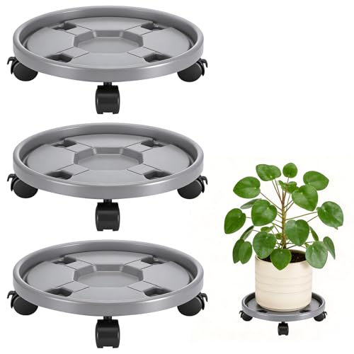 MICHIHOMIE 3 Stück Blumentopfständer Kunststoff 30cm Pflanzenroller Outdoor mit Rollen Blumen Untersetzer Universalrollen für Drinnen und Draußen