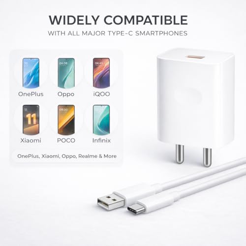 Image of 45W SuperVOOC Fast Charger Adapter with USB to C Cable Compatible with realme GT Neo 3, GT 2 Pro, GT Neo 2, X50 Pro, X7 Pro, 9 Pro+, 10 Pro+, 11 Pro, 11 Pro+ (45W Adapter & Cable), White