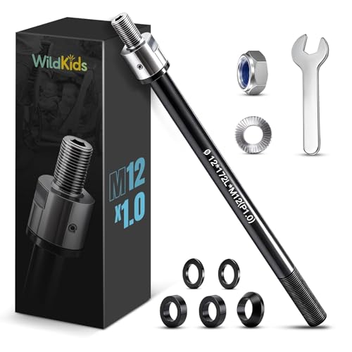 WildKids Steckachse für Fahrradanhänger M12 160-172 mm Steckachse Einstellbare Schaftlänge Steckachse kompatibel für Thule Qeridoo Croozer Fahrradanhängerkupplungen - Mit Anti-Rutsch-Muttern