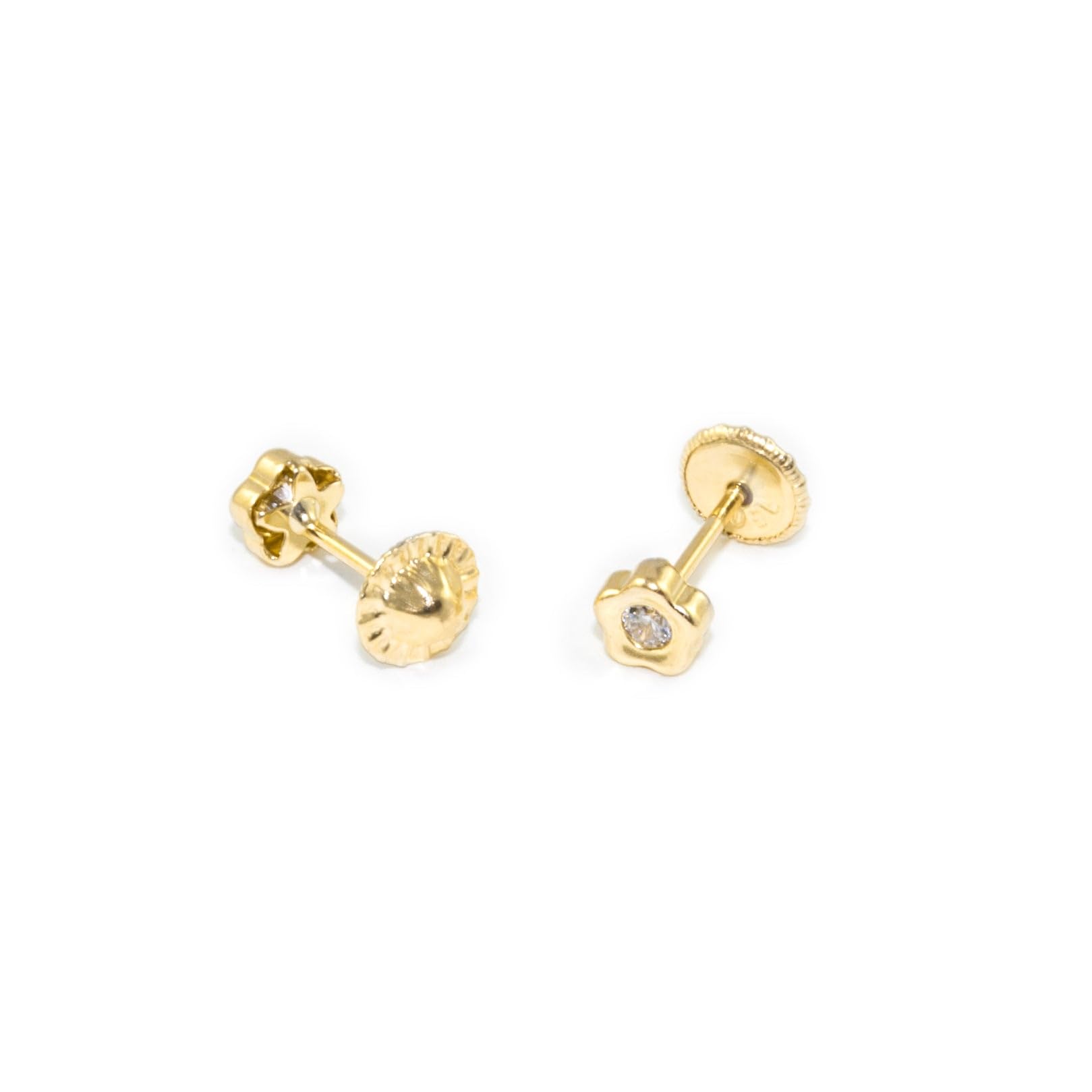 Mondepetit - Orecchini bambini fiore margherita Zircone Oro Giallo 18K - Scatola Regalo - Certificato di garanzia