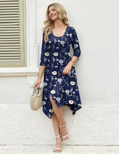 Image of Zeagoo Midi Dresses Women 2026 Dress 3 /4 Sleeve Casual Dresses with Pockets A Line Summer Beach Sundress