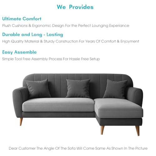 Image of Atticus RHS 4 Seater L Shape Sofa Set for Living Room (Grey Black Fabric) Premium Fabric Sofa Set