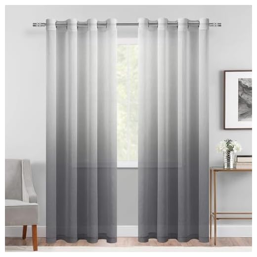 DWCN Faux Linen Grey Ombre Sheer Curtains