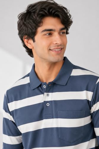 Image of SANE ORIGINALS Men's Full Sleeve Polo T-Shirt with Pocket, Premium Cotton Blend Collar Neck Tee