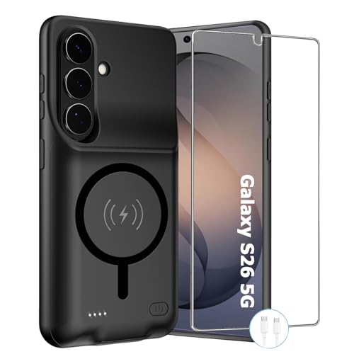 Wireless Charging Case for Galaxy S26, Upgraded 10000mAh Rechargeable Portable Charging Case Compatible with Galaxy S26 (6.3 inch) with Carplay Extended Battery Pack Charger Case (Black)