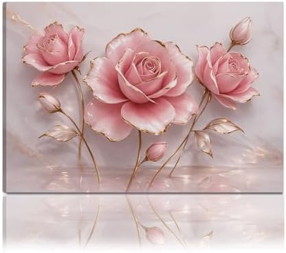 Amazon.com: Modern Delicate Pink Gold Roses Canvas Wall art Flower ...