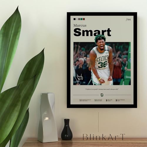 Image of BLINKART Marcus Smart | Nba Basketball Player | Synthetic Wood Photo Framed Wall Hanging Poster Room & Office Bedroom Living Boys And Girl Room Home Wall Hanging | 12x18 Inches
