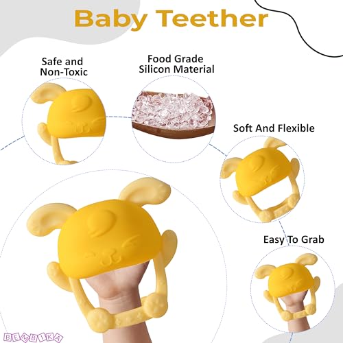 Image of Bembika Baby Teether Toys Bunny Shape, Baby Teether Silicone, Baby Teether Keys for Teething -(Yellow).