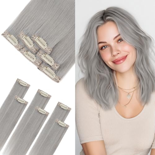 SLEEKALON 6pcs 6 Clips in Short Hair Extensions Human Hair