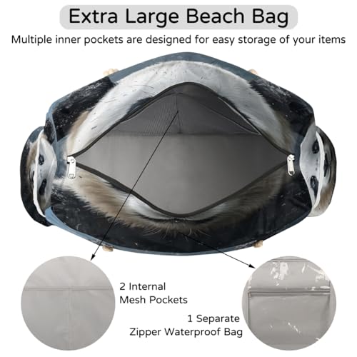 Giant Panda Black And White Cute Women's Large Beach Bag Waterproof and Sand-proof Canvas Tote Lightweight Shoulder Bag Suitable for Pool Beach Travel Holiday Gym Yoga Care 5