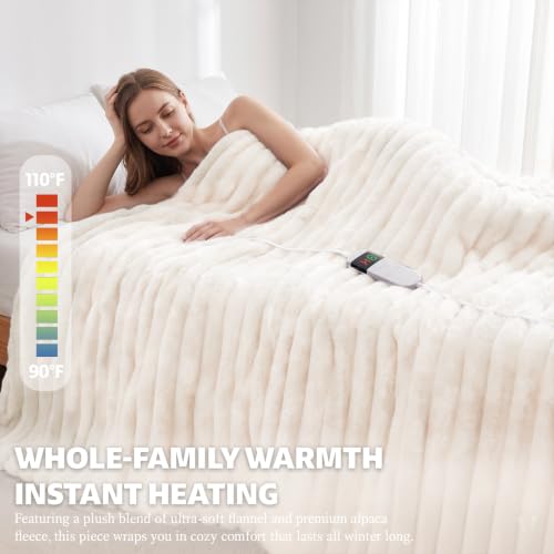 Image of Heated Blanket Electric Throw 50″x60 ″Inch - Thick Striped Flannel Electric Blanket,10 Heating Levels, 1-12 Hours Auto Off, Fast Heating Heating Blanket with Overheat Protection.