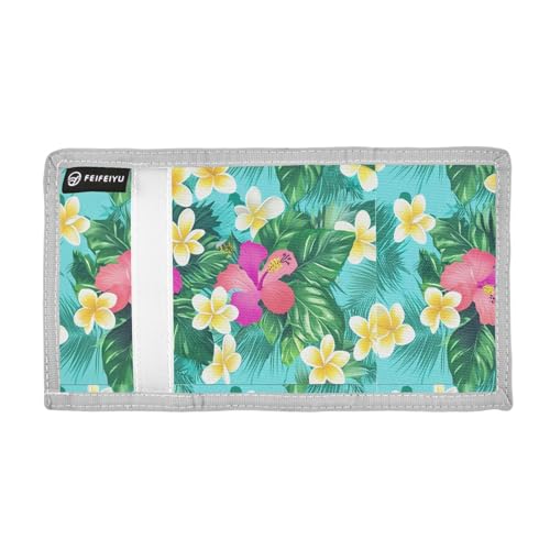 Hibiscus Frangipani Tropical Kids Wallet for Boys Girls Outdoor Sport Trifold Wallets for Youth Teen Children Wallet with Zippered Coin Pockets Card Holders Novelty Wallets with Magic Sticker2
