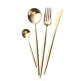 Jinsen Customized Stainless Steel Flatware Set with Fork Spoons Knife Teaspoon for Home Kitchen Restaurant Hotel (Matt Gold)