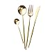 Jinsen Customized Stainless Steel Flatware Set with Fork Spoons Knife Teaspoon for Home Kitchen Restaurant Hotel (Matt Gold)