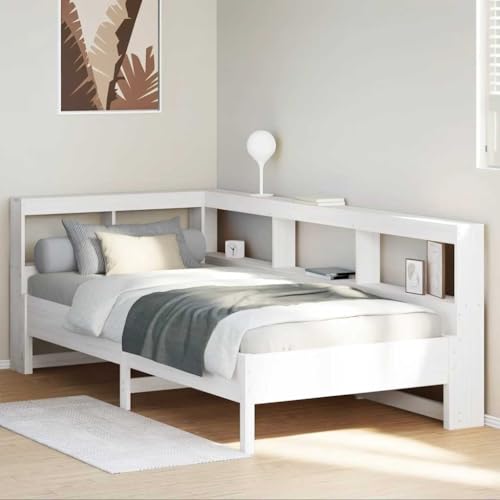 Vetnasa Cama con estantería sin colchón Madera Maciza Blanca 75x190 cm Mobiliario, Camas y Accesorios, Camas y somieres 36,08 KG