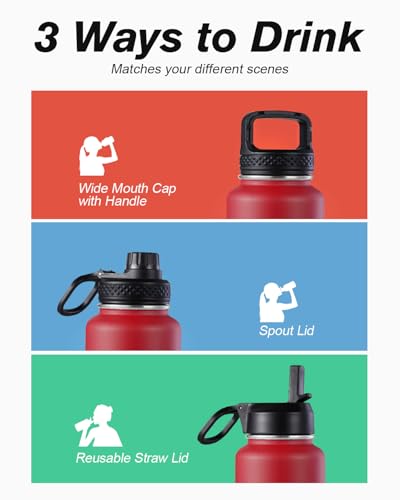 Image of Coolflask 40 oz Water Bottle Insulated with Straw & 3 Leakproof Lids
