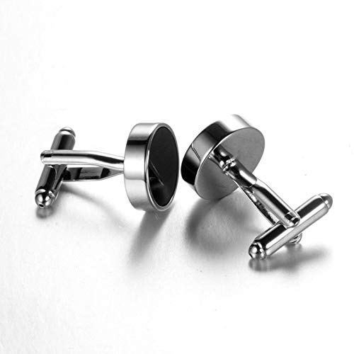 Mancuernillas redondas lisas plateadas y negras para hombre miniatura 2