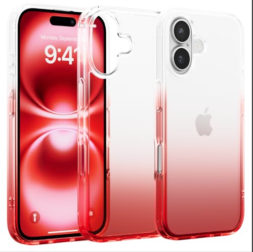 MobNano Funda iPhone 16 para Protección Militar a Prueba de Golpes, Anti Amarillo Case, Anti Choques Carcasa Protector Cámara Bumper Case Cover   Gradiente Rojo