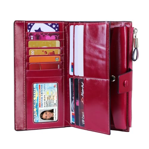 Image of Itslife Womens RFID Blocking Large Capacity Luxury Wax Genuine Leather Wallet Clutch Ladies Card Holder