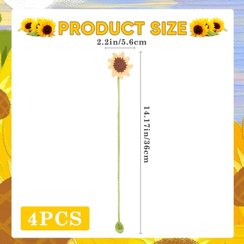 CRASPIRE 4Pcs Sunflower Bookmark Flowers Crochet Bookmark Floral Bookmarks Handmade Knitted Gifts Curtain Pendant Car Ornaments for Readers Book Lovers Writers Classmate Friend Gifts - Image 2