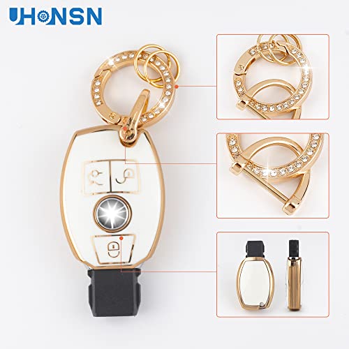 Uhonsn For Mercedes Benz Key Fob Cover Soft Tpu Keys Case Protector Compatible With Mercedes-Benz C E S M Cls Clk G Class Keyless Smart Keychain Cute White Gold #TOP4