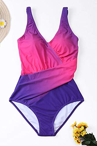 Maiô feminino Evaless sexy com estampa acolchoada e monoquíni, Purple Blue, XX-Large