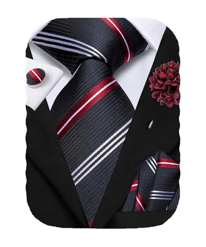 Image of Hi-Tie Men's Silk Ties Formal Woven Classic Necktie Pocket Square Cufflinks Lapel Pin Set Wedding Business